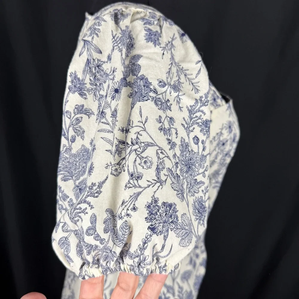 Just Found Blue & White Toile Cottagecore Prairie Dress Open Back Midi, size M - Picture 8 of 15